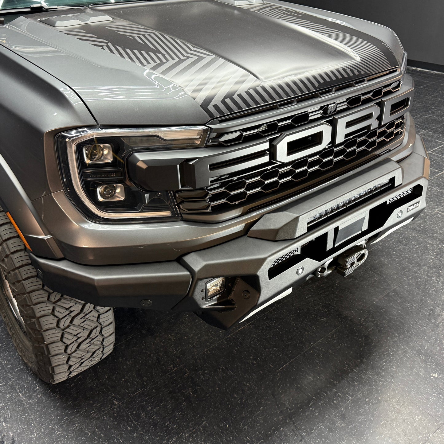 RIVAL Front Aluminum Bumper Ford Ranger Raptor 2024-2025 with Winch Mount and Recovery Points - RIVAL USA INC.