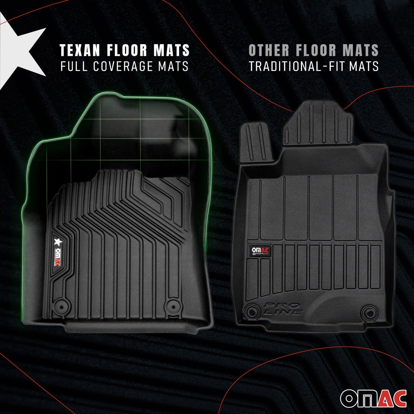 2018-2025 Jeep Wrangler Premium Floor Mats Liners First and Second Row Set