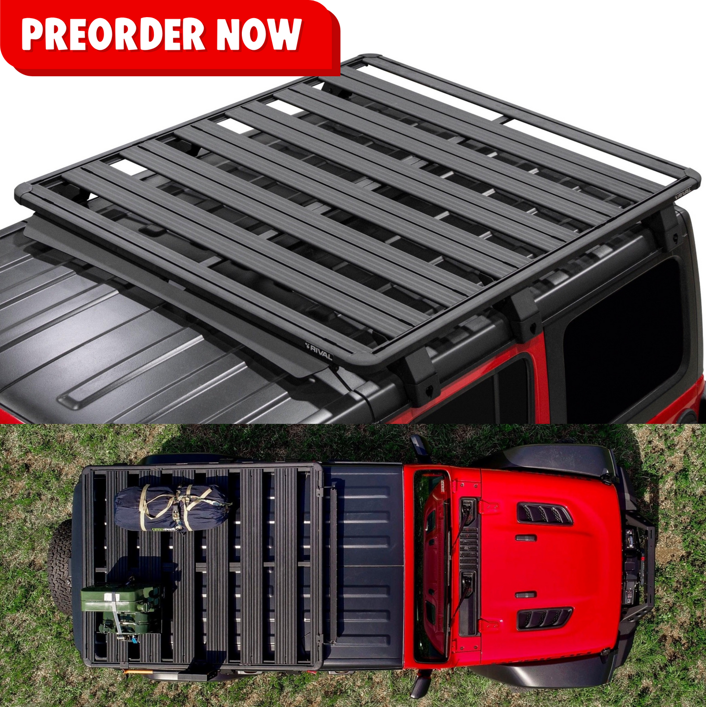 RIVAL Aluminum No-Drill Roof Rack 2018-2025 Jeep Wrangler JL 4-Door 2020-2025 Jeep Gladiator