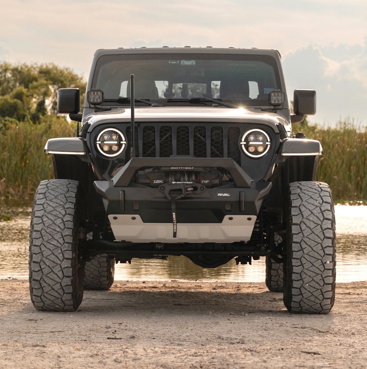 RIVAL Jeep Wrangler Front Aluminum Bumper 2018-2026 Jeep Wrangler JL 2007-2017 Jeep Wrangler JK 2020-2026 Jeep Gladiator including Mojave