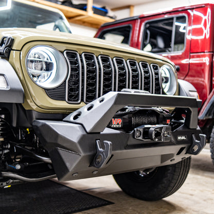 RIVAL Front Aluminum Stubby Bumper 2018-2025 Jeep Wrangler JL including 392 2007-2018 Jeep Wrangler JK 2020-2025 Jeep Gladiator except Mojave