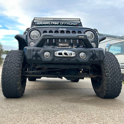 RIVAL Gen2 Front Stamped Steel Stubby Bumper 2018-2025 Jeep Wrangler JL including 392 2007-2018 Jeep Wrangler JK 2020-2025 Jeep Gladiator including Mojave