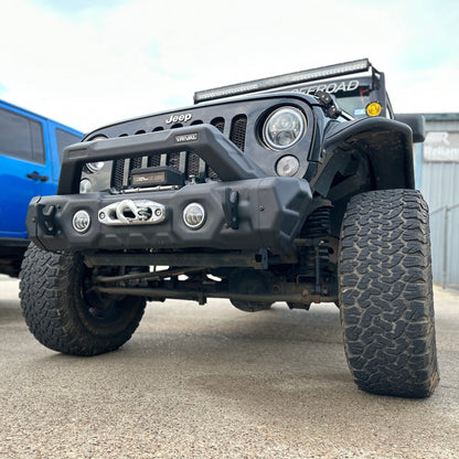 RIVAL Gen2 Front Stamped Steel Stubby Bumper 2018-2025 Jeep Wrangler JL including 392 2007-2018 Jeep Wrangler JK 2020-2025 Jeep Gladiator including Mojave