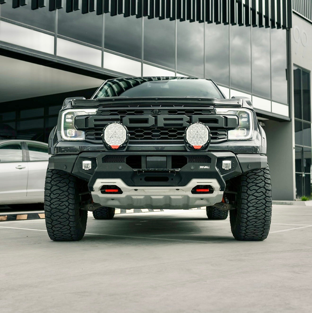 RIVAL Front Aluminum Bumper 2024-2026 Ford Ranger Raptor U.S. with Winch Mount and Recovery Points - RIVAL USA INC.