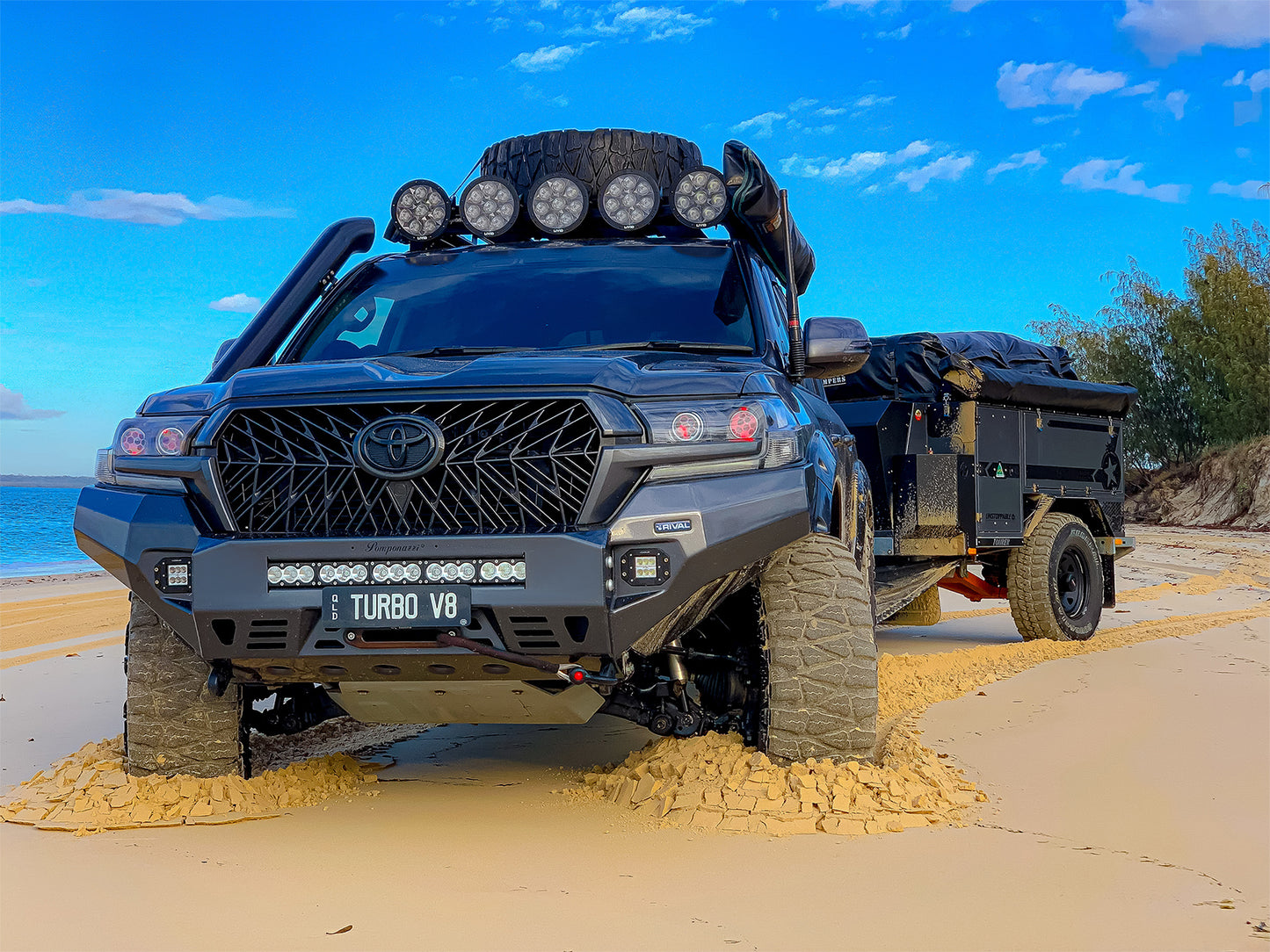 RIVAL Front Aluminum Bumper 2016-2021 Toyota Land Cruiser 200 Series with Winch Mount - RIVAL USA INC.