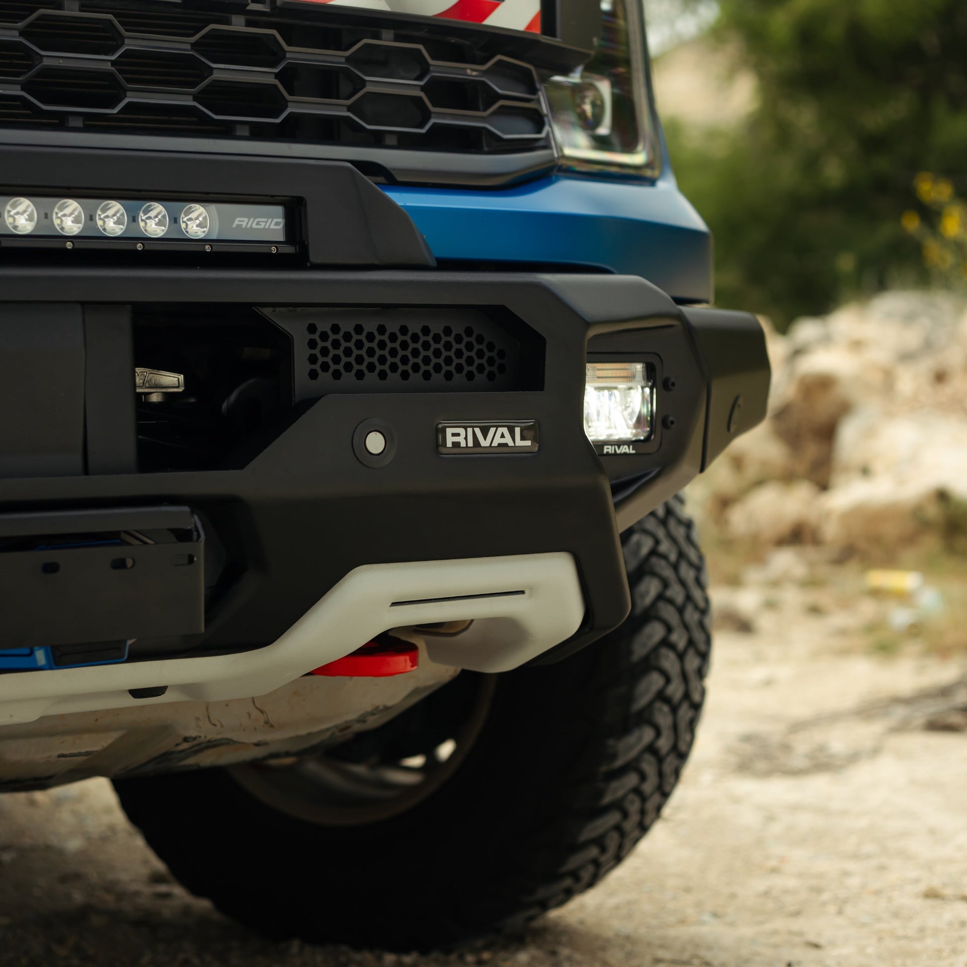 RIVAL Front Aluminum Bumper 2024-2025 Ford Ranger Raptor U.S. with Winch Mount and Recovery Points - RIVAL USA INC.