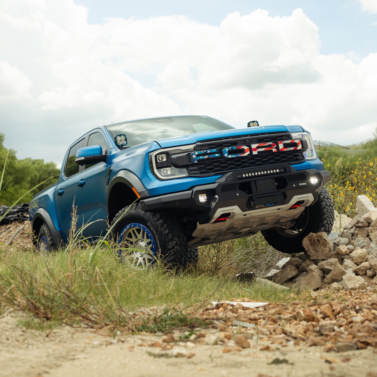 RIVAL Front Aluminum Bumper 2024-2025 Ford Ranger Raptor U.S. with Winch Mount and Recovery Points - RIVAL USA INC.