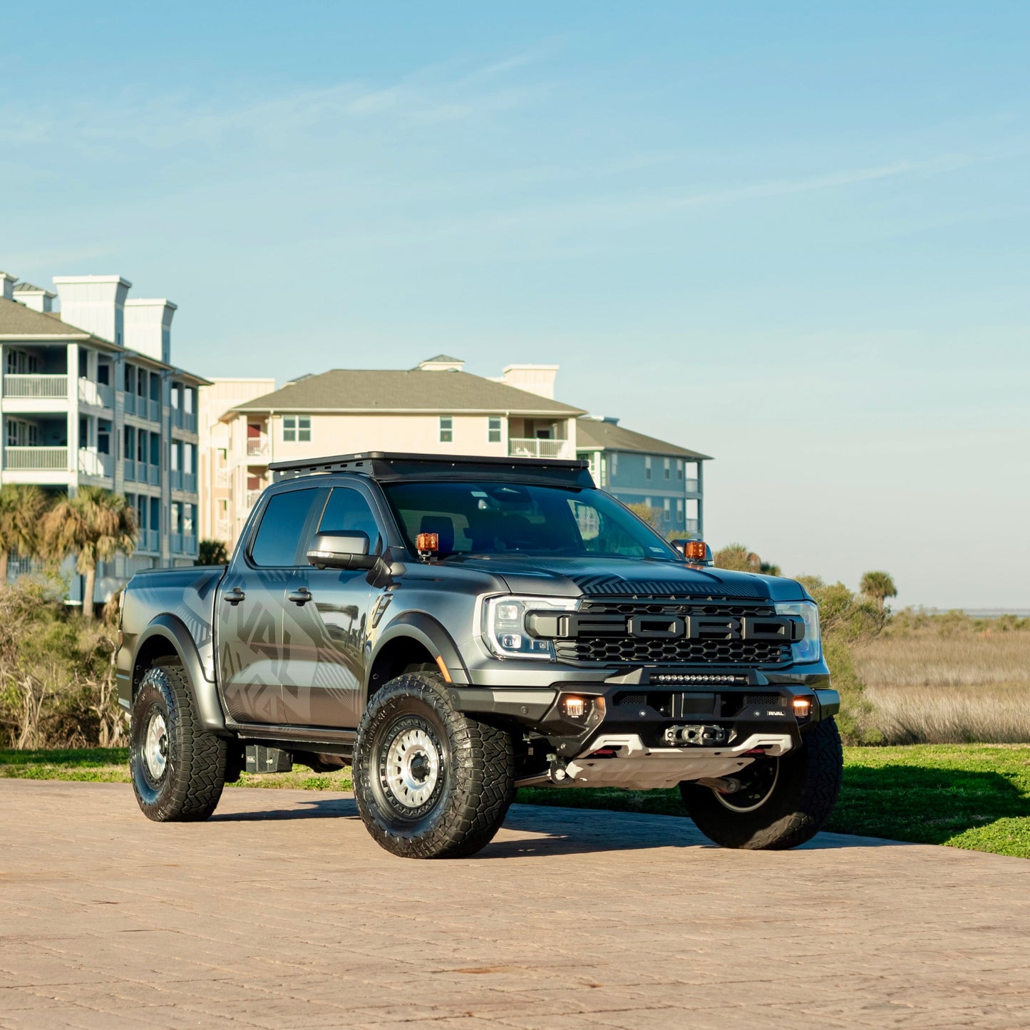 RIVAL Front Aluminum Bumper 2024-2026 Ford Ranger Raptor U.S. with Winch Mount and Recovery Points - RIVAL USA INC.