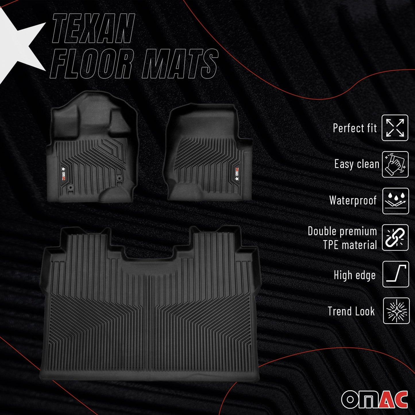 2015-2020 Ford F-150 SuperCrew Premium Floor Mats Liners First and Second Row Set Black - RIVAL USA INC.
