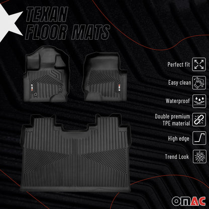 2015-2020 Ford F-150 SuperCrew Premium Floor Mats Liners First and Second Row Set Black - RIVAL USA INC.