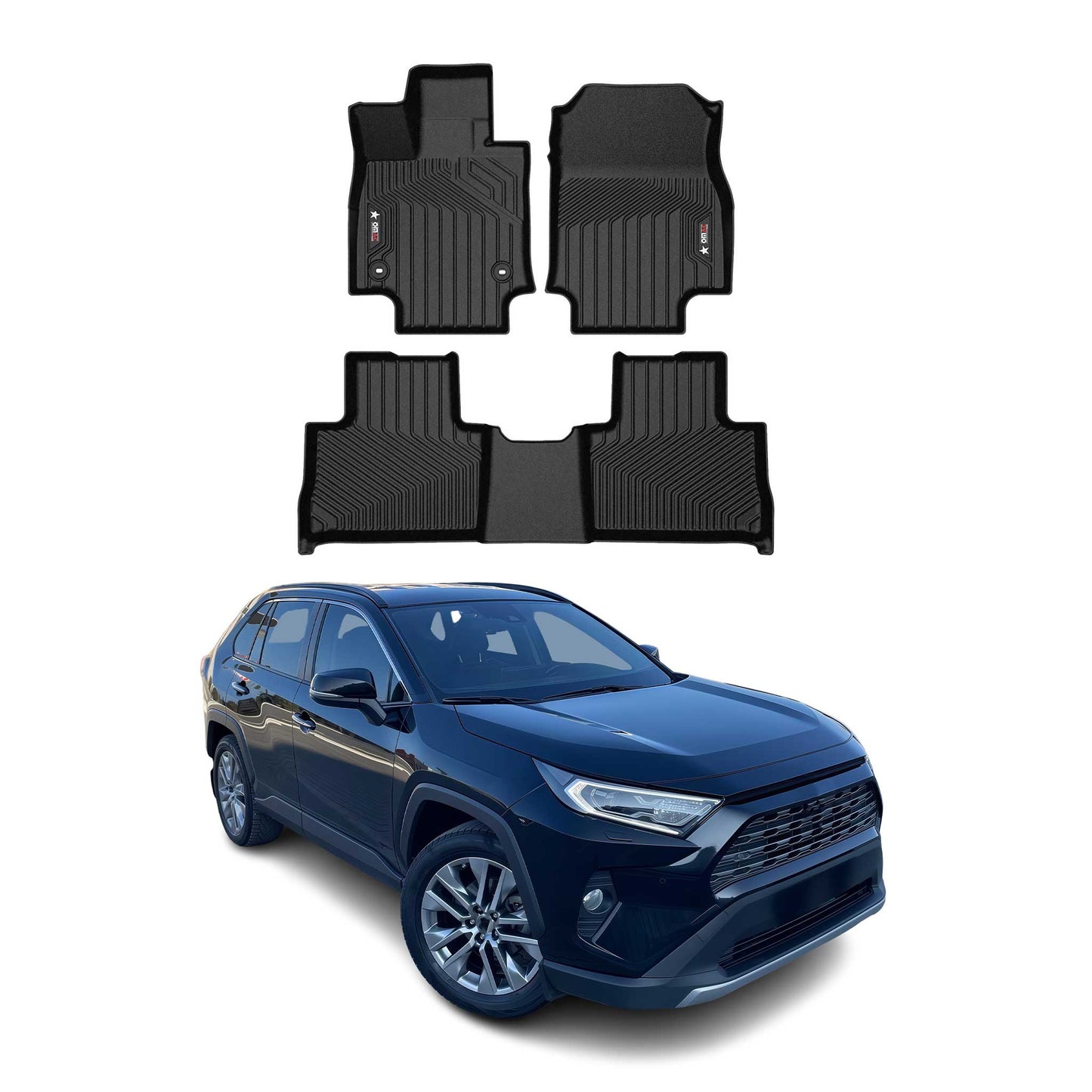 2019-2025 Toyota RAV4 Premium Floor Mats Liners First and Second Row Set Black - RIVAL USA INC.