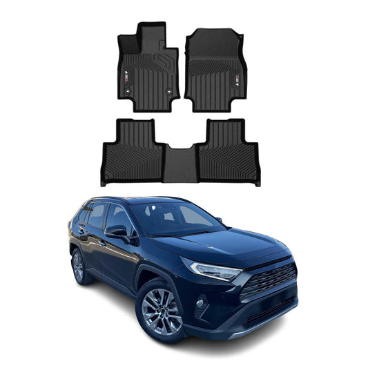 2019-2025 Toyota RAV4 Premium Floor Mats Liners First and Second Row Set Black - RIVAL USA INC.