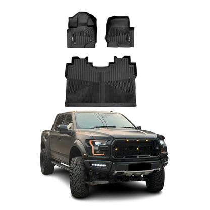 2015-2020 Ford F-150 SuperCrew Premium Floor Mats Liners First and Second Row Set Black - RIVAL USA INC.