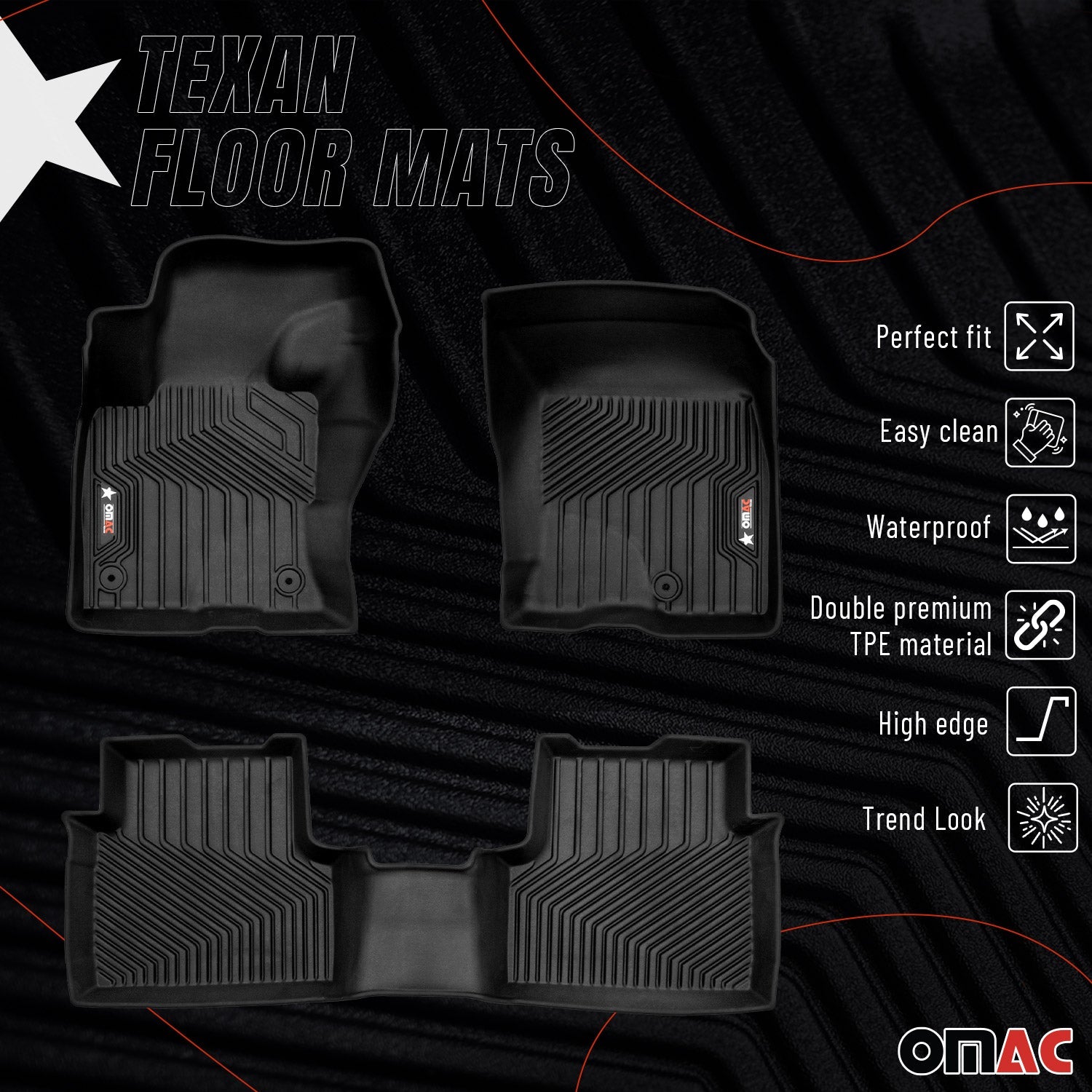 2021-2025 Ford Bronco Sport Premium Floor Mats Liners First and Second Row Set Black - RIVAL USA INC.