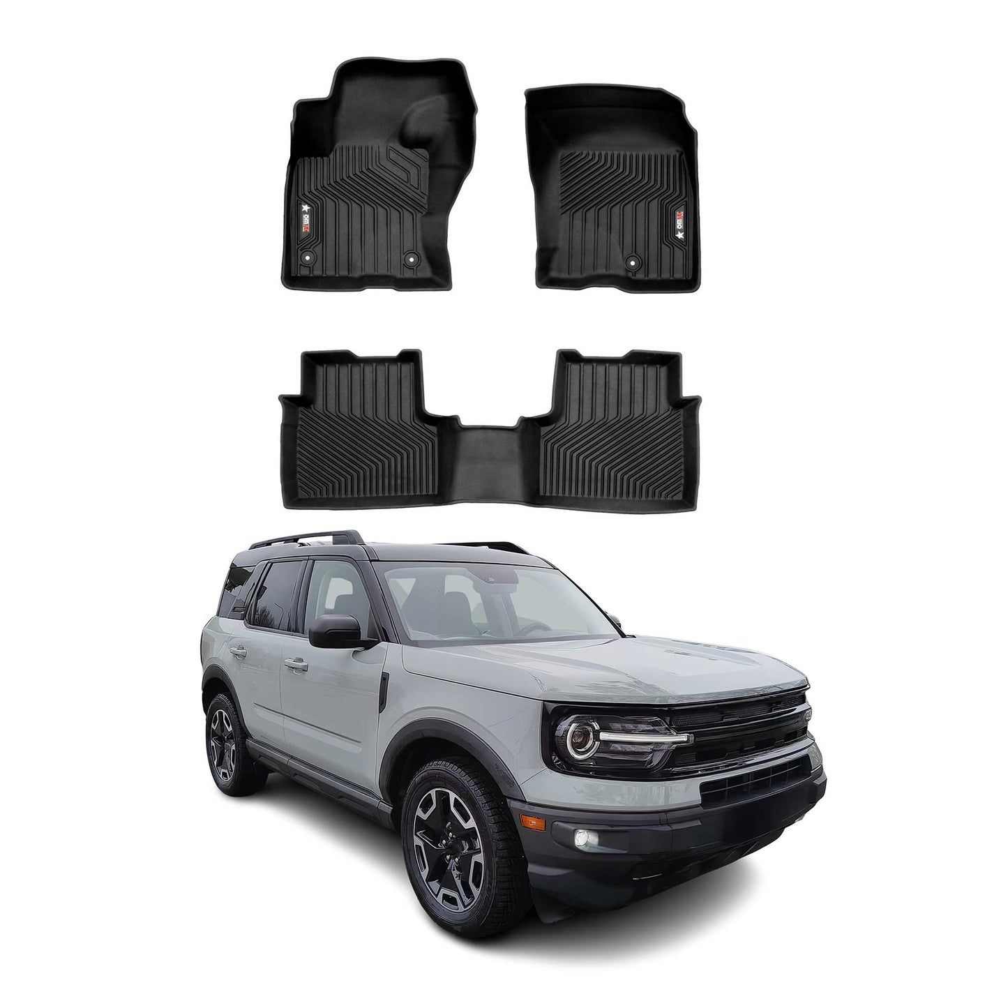 2021-2025 Ford Bronco Sport Premium Floor Mats Liners First and Second Row Set Black - RIVAL USA INC.