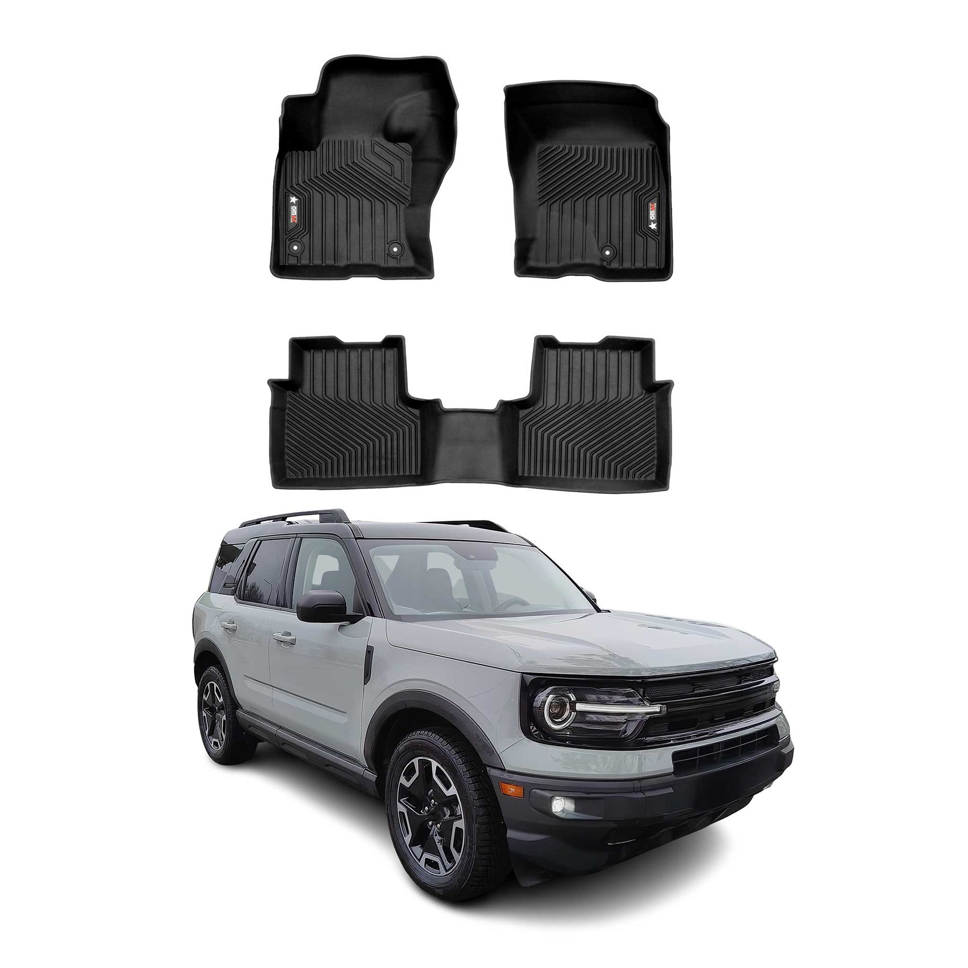 2021-2025 Ford Bronco Sport Premium Floor Mats Liners First and Second Row Set Black - RIVAL USA INC.