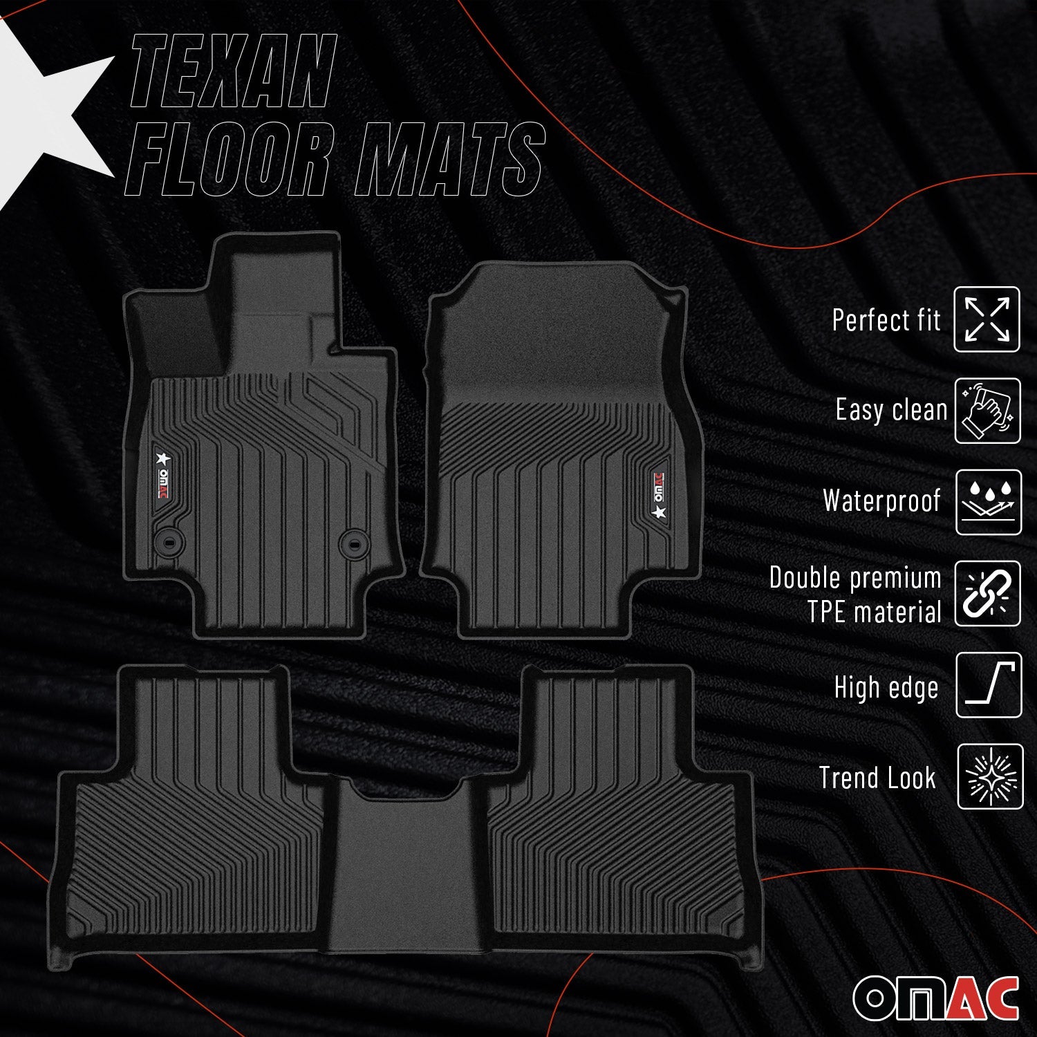 2019-2025 Toyota RAV4 Premium Floor Mats Liners First and Second Row Set Black - RIVAL USA INC.